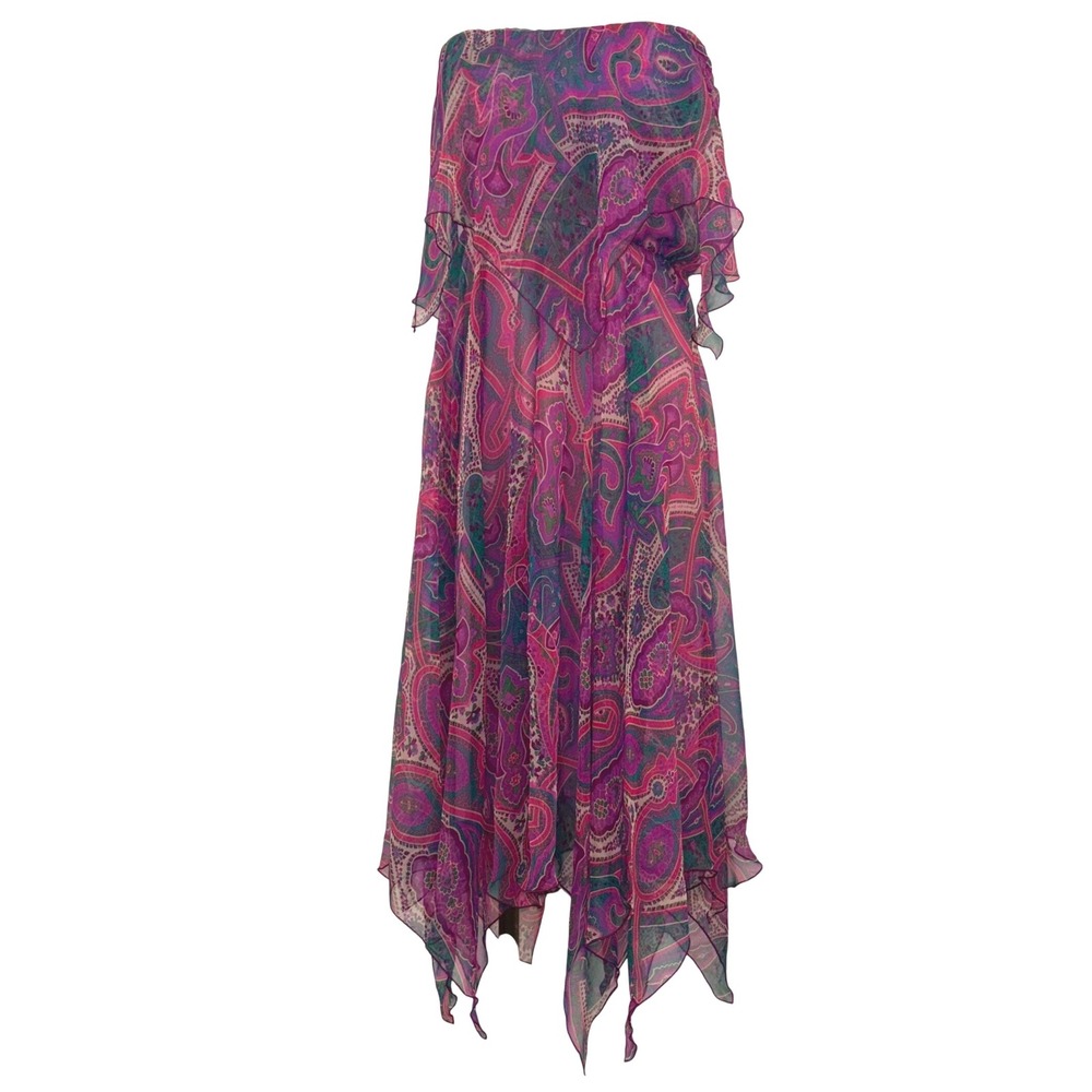Vintage Party Dress Inc Strapless Paisley Handkerchief Hem Midi Dress Pink
